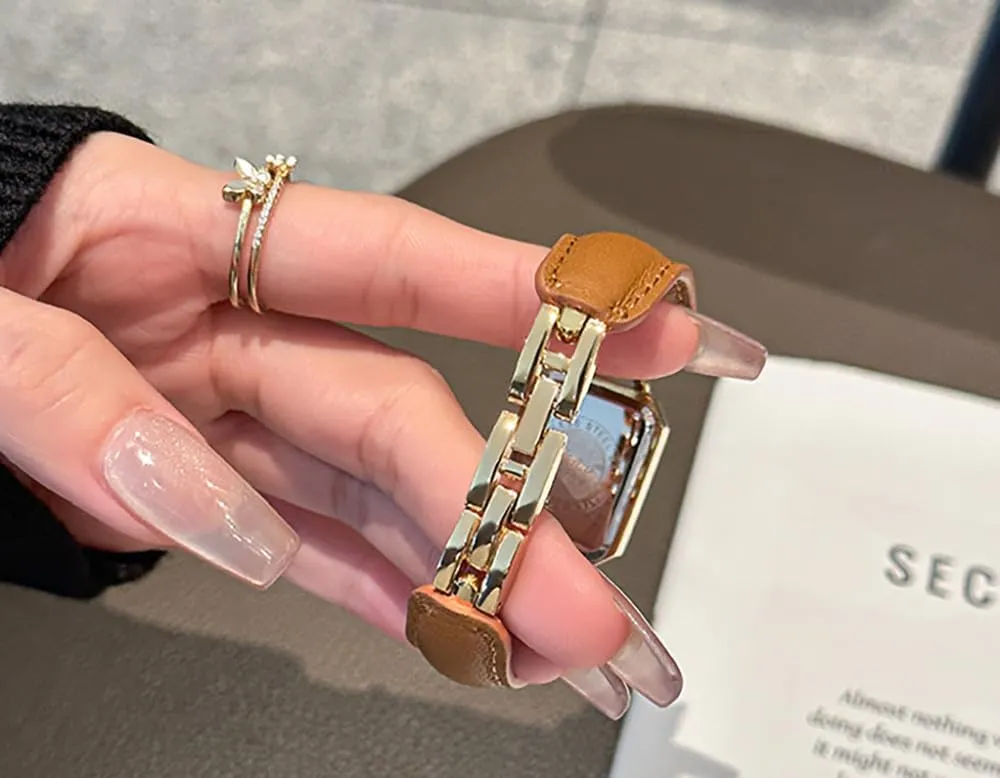 MASTOP Women Watch  Dainty Rectangle Gold Analog Watches for Women with Unique Puffy Strap, Square Vintage Ladies Watch, Small Bangle Wrist Watches for Gift