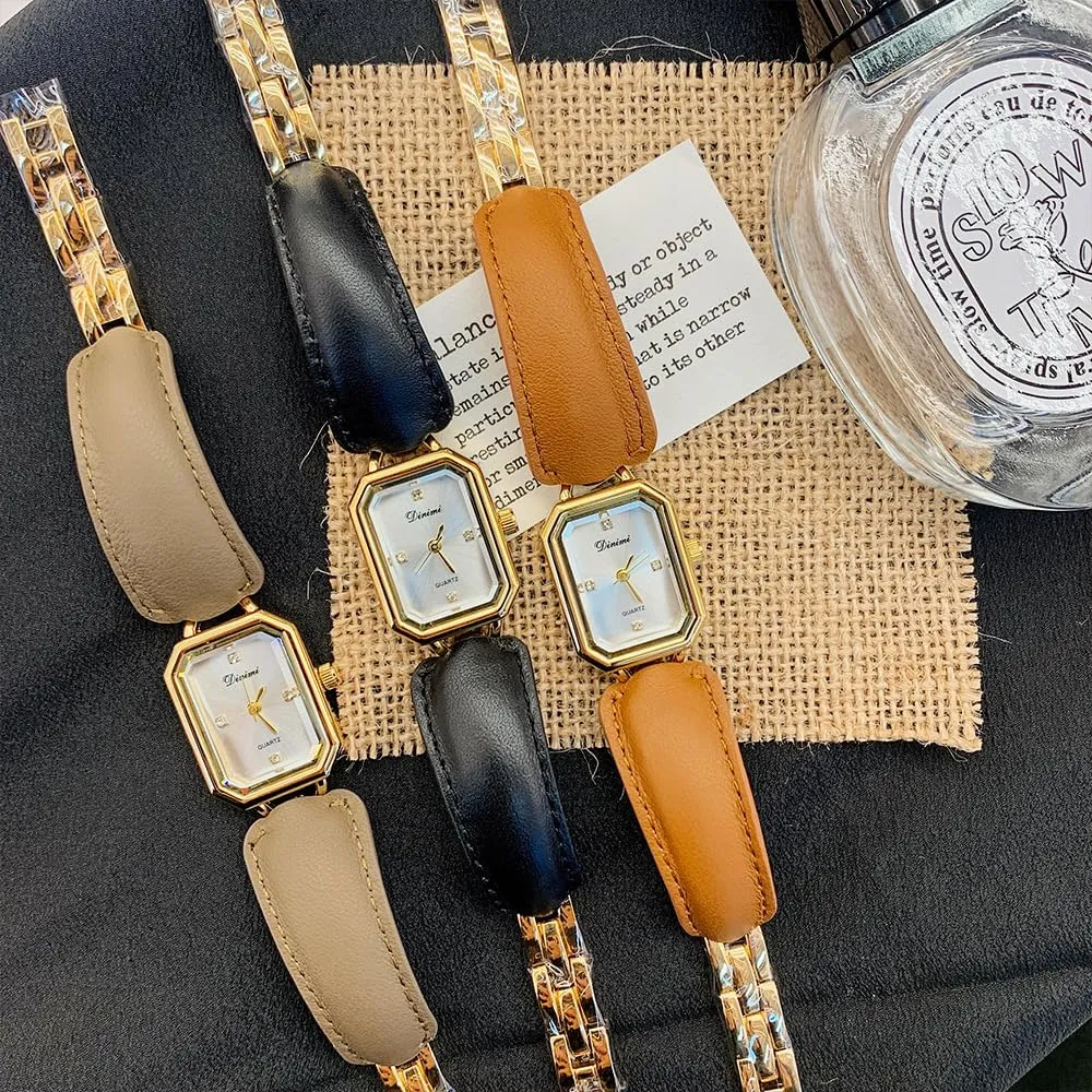 MASTOP Women Watch  Dainty Rectangle Gold Analog Watches for Women with Unique Puffy Strap, Square Vintage Ladies Watch, Small Bangle Wrist Watches for Gift