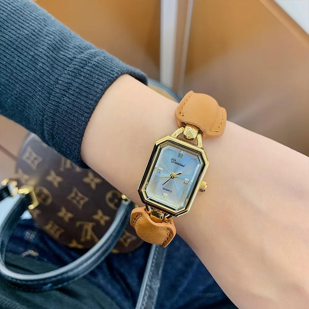 MASTOP Women Watch  Dainty Rectangle Gold Analog Watches for Women with Unique Puffy Strap, Square Vintage Ladies Watch, Small Bangle Wrist Watches for Gift