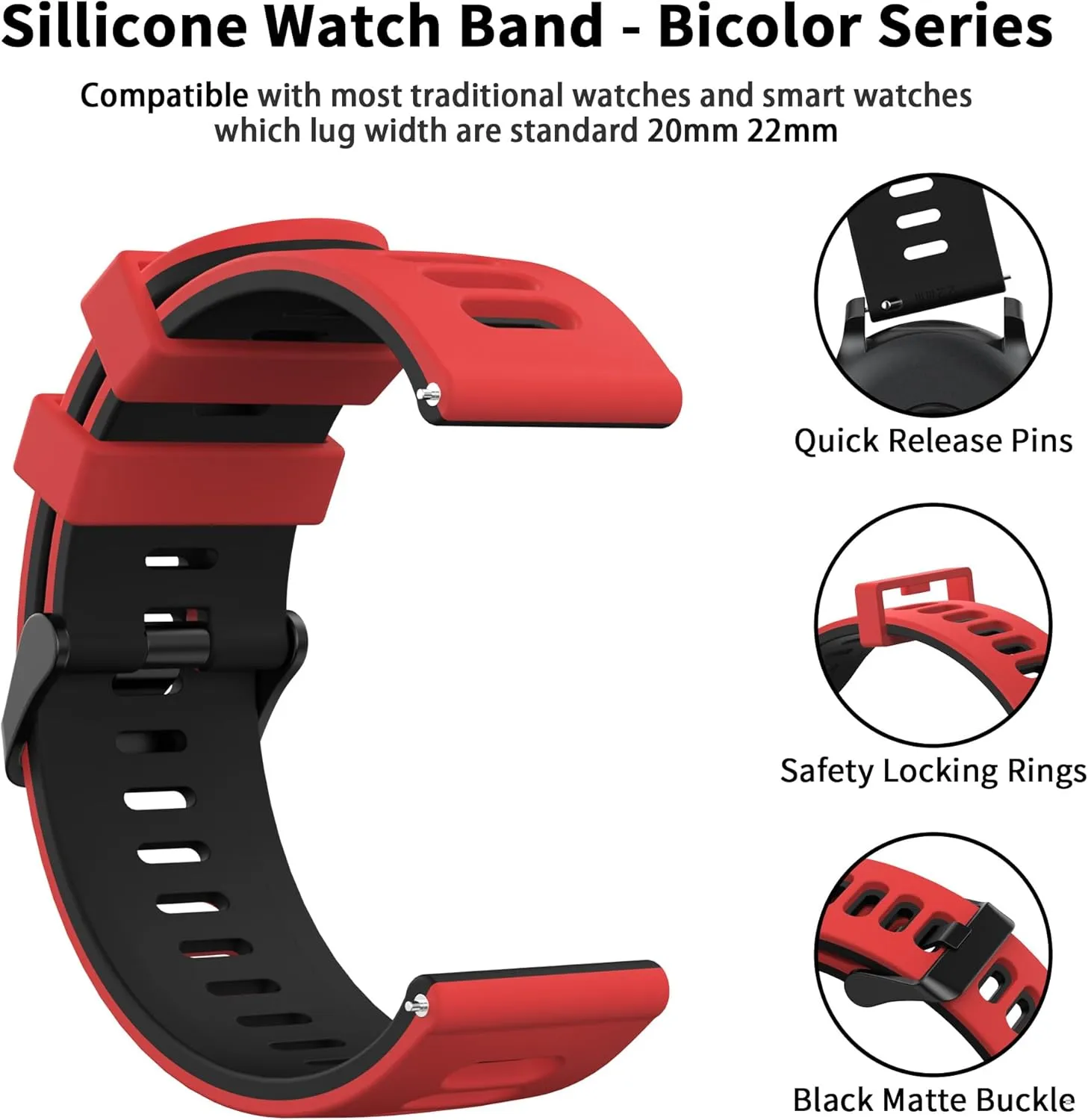 Meliya Silicone Watch Bands Quick Release 20mm 22mm, Soft Silicone Rubber Sport Replacement Watch Strap for Women Men