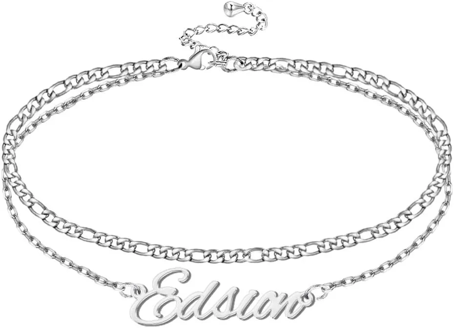 MeMoShe Personalized Layered Choker Necklaces for Women Custom Initial Nameplate Necklace Dainty Layering Beaded Chokers for Girls 14'' 2''