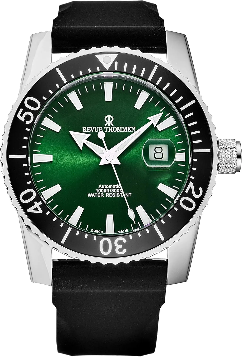 Men's 17030.2524 'Diver' Green Dial Rubber Strap Swiss Automatic Watch