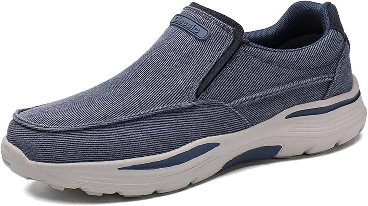 Men's Canvas Platform Arch Support Loafers Comfortable Non Slip Thick Flat Sole Slip-On Width Toe Box Casual Orthopedic Driving Work Walking Shoes