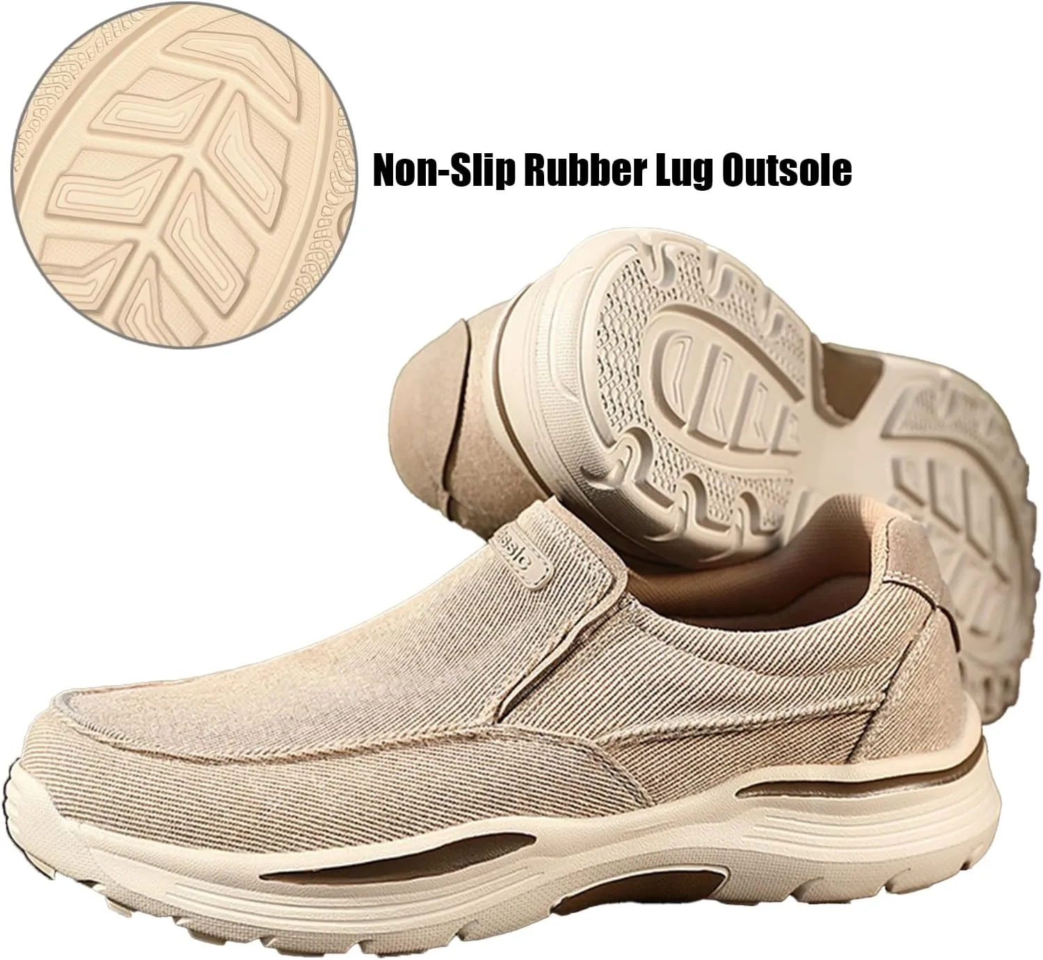 Men's Canvas Platform Arch Support Loafers Comfortable Non Slip Thick Flat Sole Slip-On Width Toe Box Casual Orthopedic Driving Work Walking Shoes