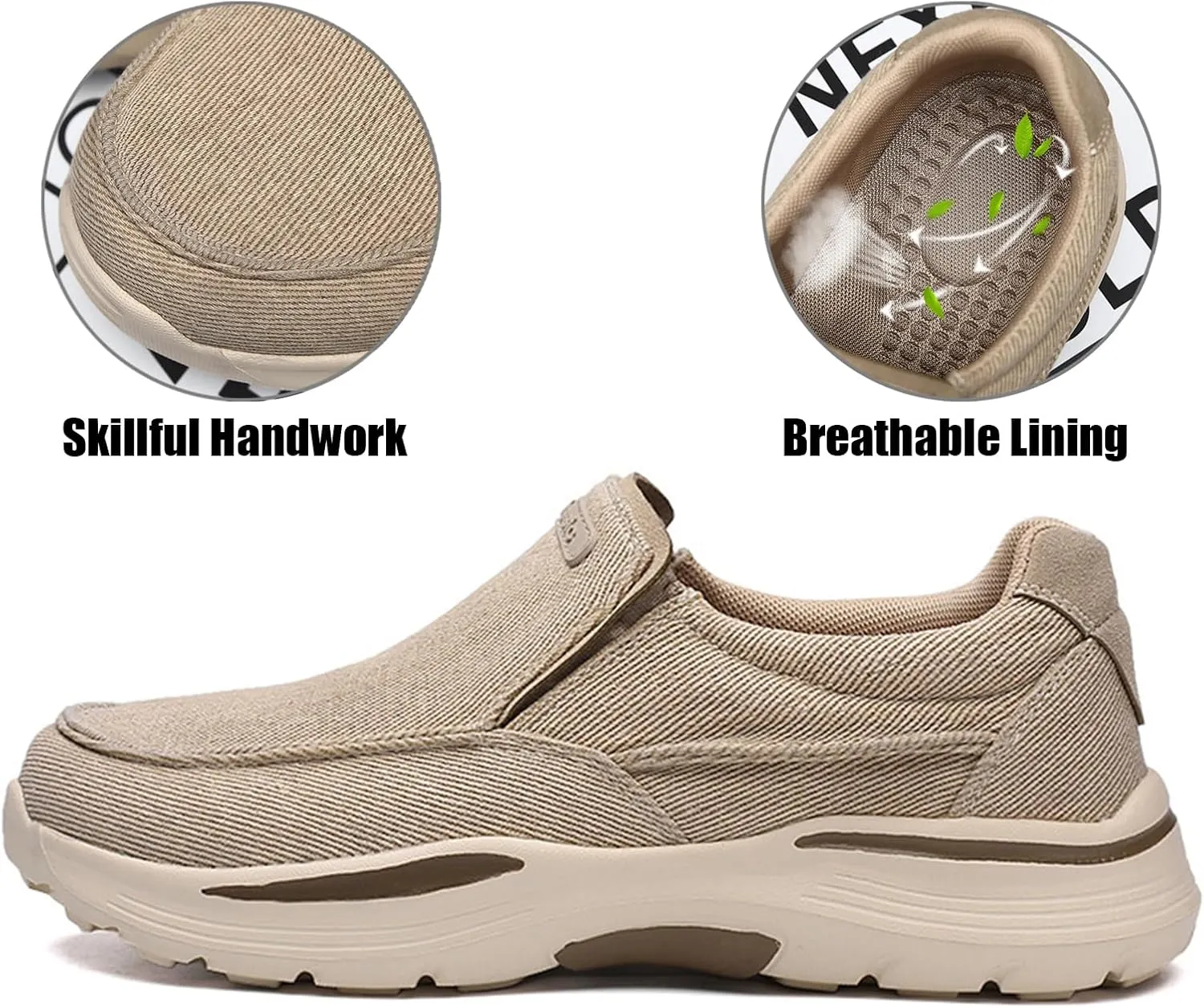 Men's Canvas Platform Arch Support Loafers Comfortable Non Slip Thick Flat Sole Slip-On Width Toe Box Casual Orthopedic Driving Work Walking Shoes