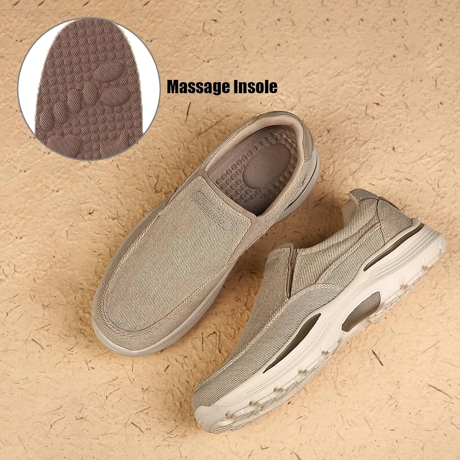 Men's Canvas Platform Arch Support Loafers Comfortable Non Slip Thick Flat Sole Slip-On Width Toe Box Casual Orthopedic Driving Work Walking Shoes