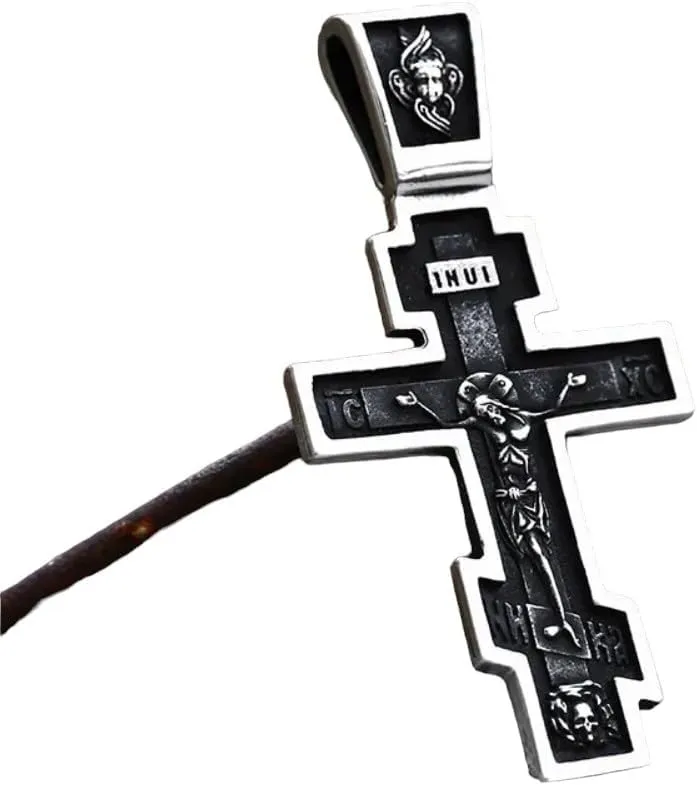 Men's Christian Stainless Steel Christ Jesus Pendant Eastern Orthodox Cross Pendant Chain Necklace Jewelry DANS03283