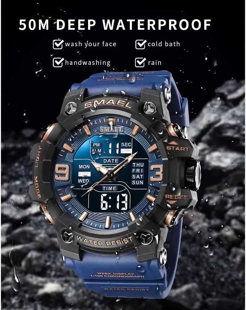 Men's Military Watches Outdoor Sports Watch Waterproof LED Date Alarm Digital Analog Wrist Watches for Men