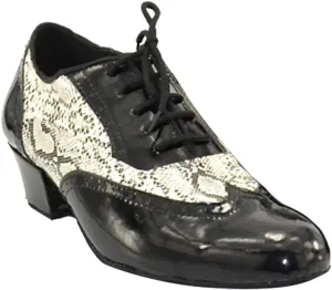 Mens Soft Leather Jazz Shoes Modern Latin Lace-up Closed Toe 4CM Standard Dance Shoes, Black, 10