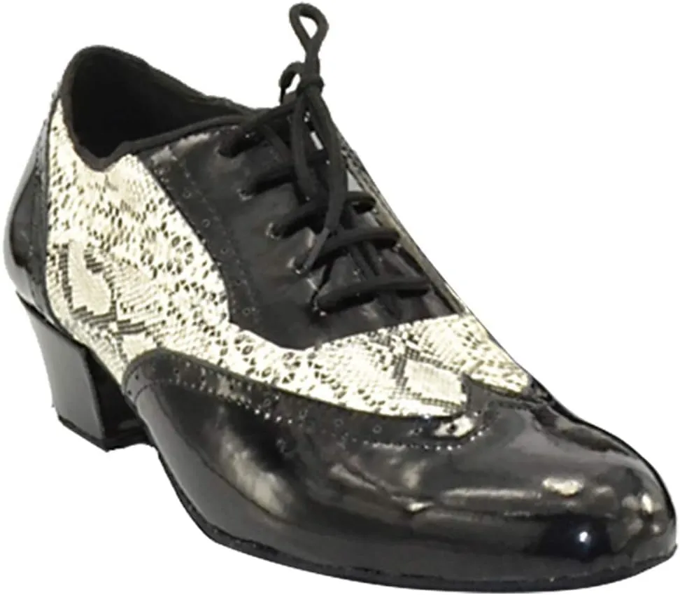 Mens Soft Leather Jazz Shoes Modern Latin Lace-up Closed Toe 4CM Standard Dance Shoes, Black, 10