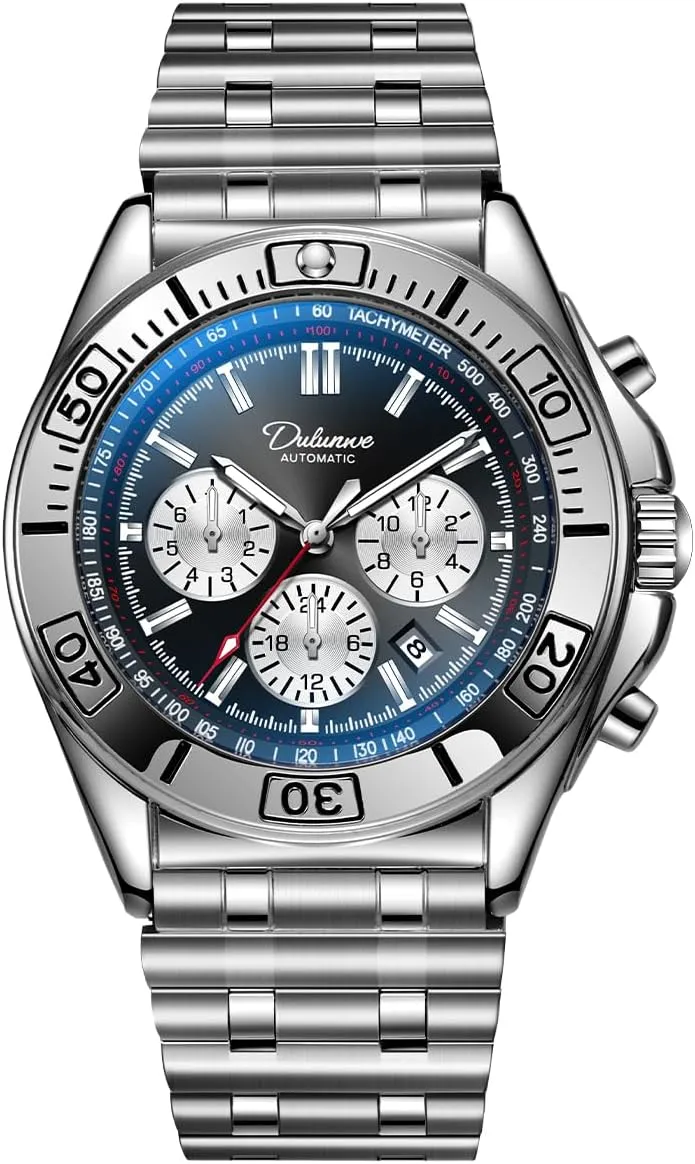 Men's Watch Automatic Winding Mechanical Movement Multi-Function Dial Design, Week and Month and Date and 24 Hours, 30M Waterproof Fashion Business Sports Watches for Men