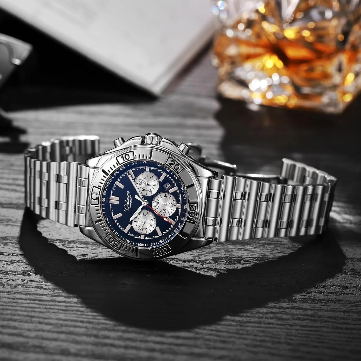 Men's Watch Automatic Winding Mechanical Movement Multi-Function Dial Design, Week and Month and Date and 24 Hours, 30M Waterproof Fashion Business Sports Watches for Men