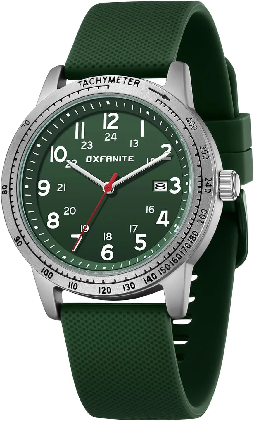 Mens Watch Military Style Sporty Easy to Read Waterproof with Silicone Band Full Numerals Dial Analog Quartz Watches for Men