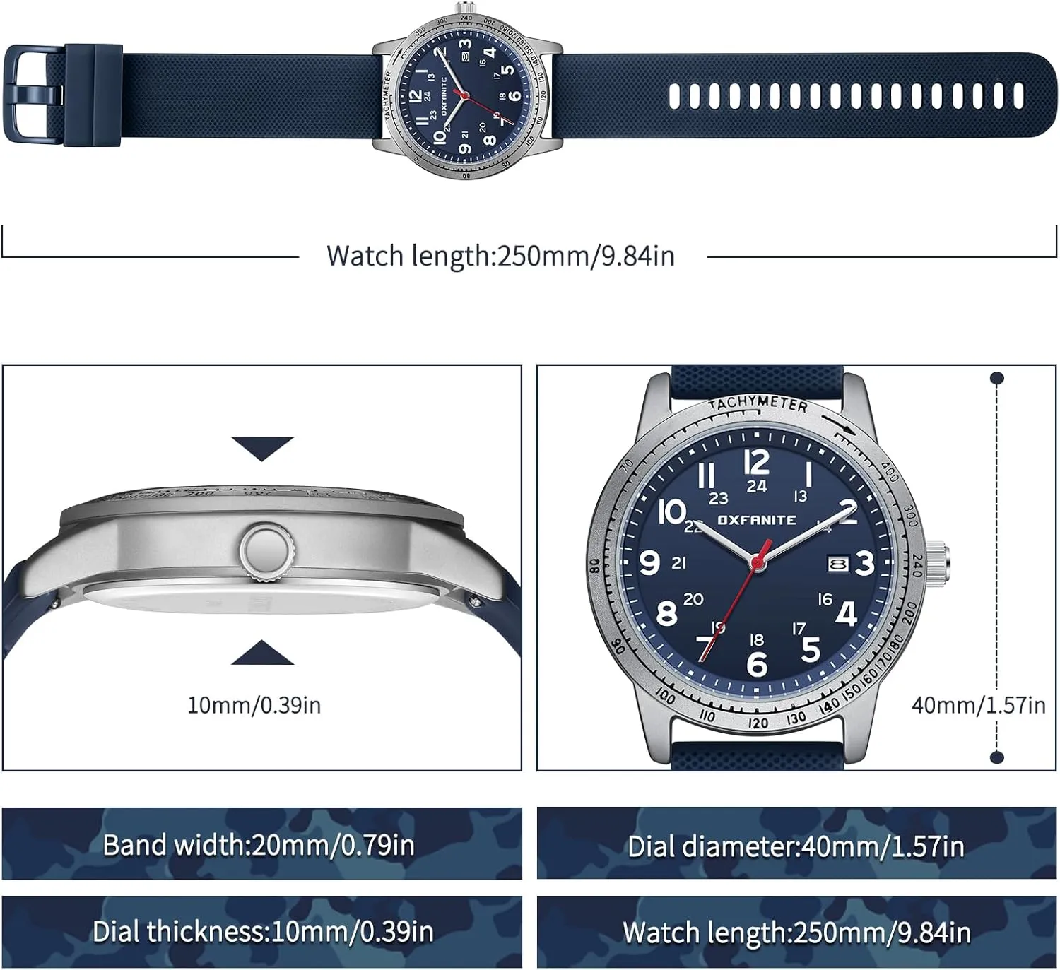 Mens Watch Military Style Sporty Easy to Read Waterproof with Silicone Band Full Numerals Dial Analog Quartz Watches for Men