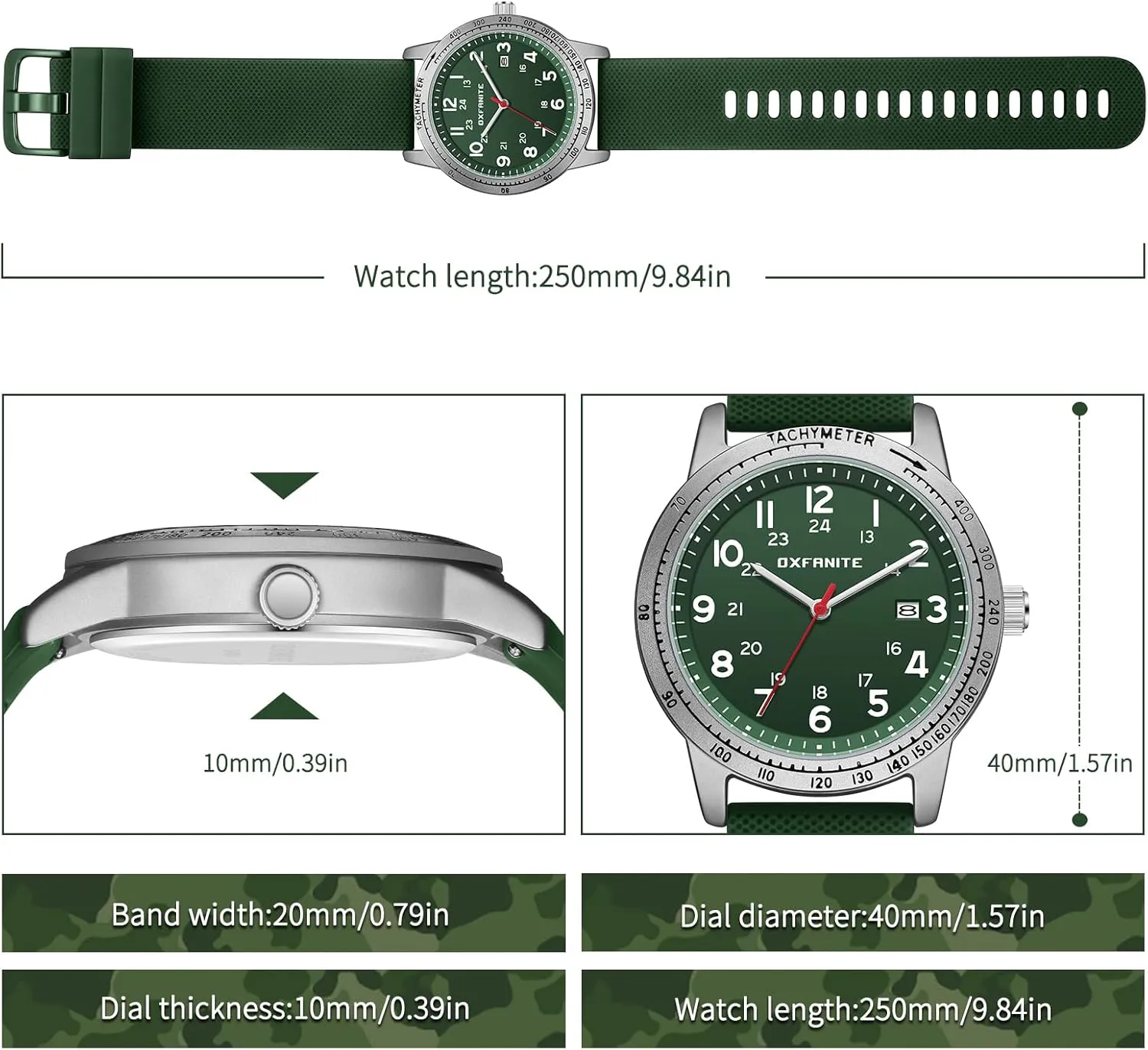 Mens Watch Military Style Sporty Easy to Read Waterproof with Silicone Band Full Numerals Dial Analog Quartz Watches for Men