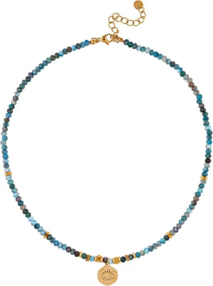 MINACHI Vintage Blue Created Apatite and Created Turquoise Beaded Necklace with Evil Eye Stainless Steel Pendant, Luxury Gift for Women