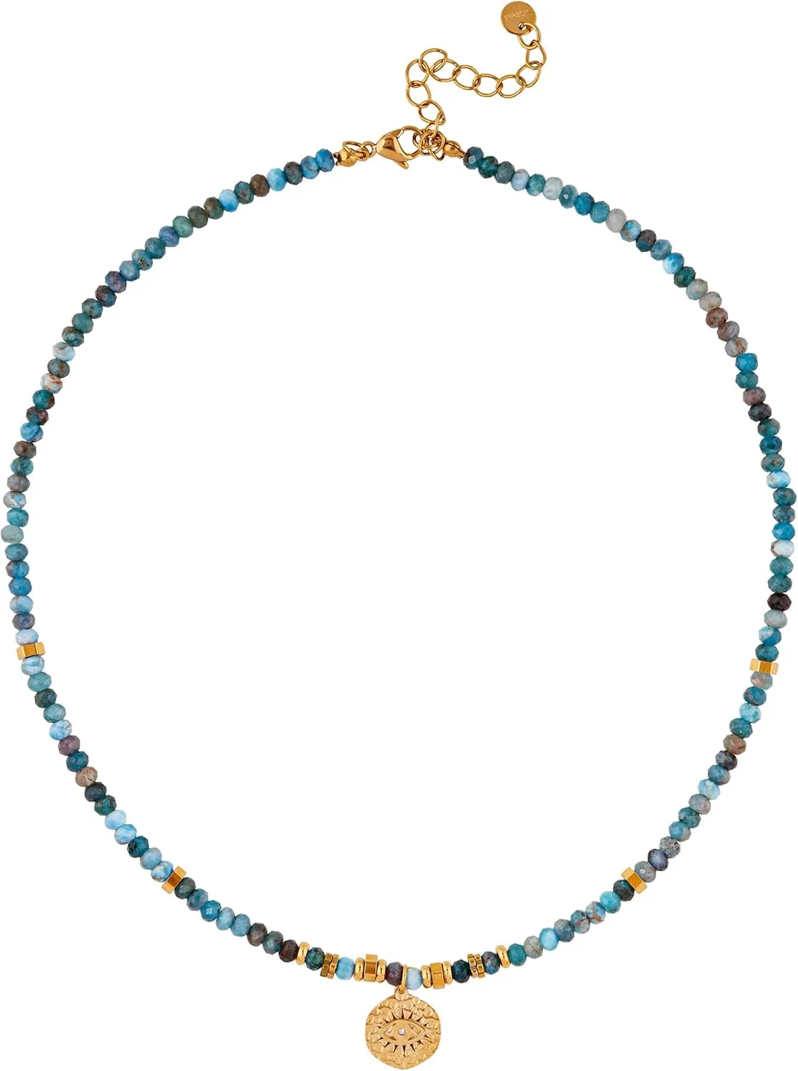 MINACHI Vintage Blue Created Apatite and Created Turquoise Beaded Necklace with Evil Eye Stainless Steel Pendant, Luxury Gift for Women