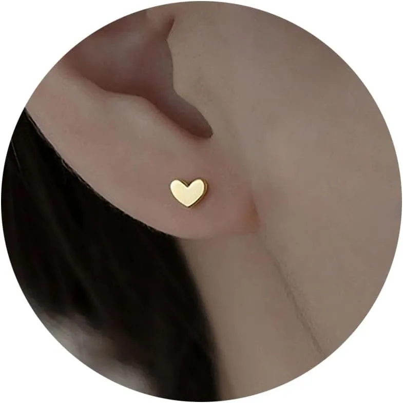 Mini Heart Stud Earrings, Hypoallergenic Tiny Small Cartilage Tragus Stud Earrings for Women Silver/Gold