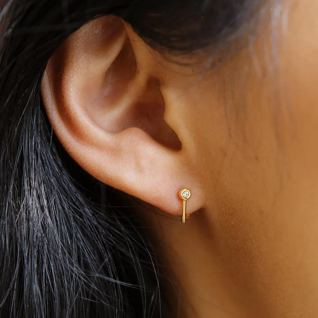 Mini Key Crystal Bezel Mini Dainty Stacking Stud Earrings in Gold, Rose Gold, Silver by Honeycat