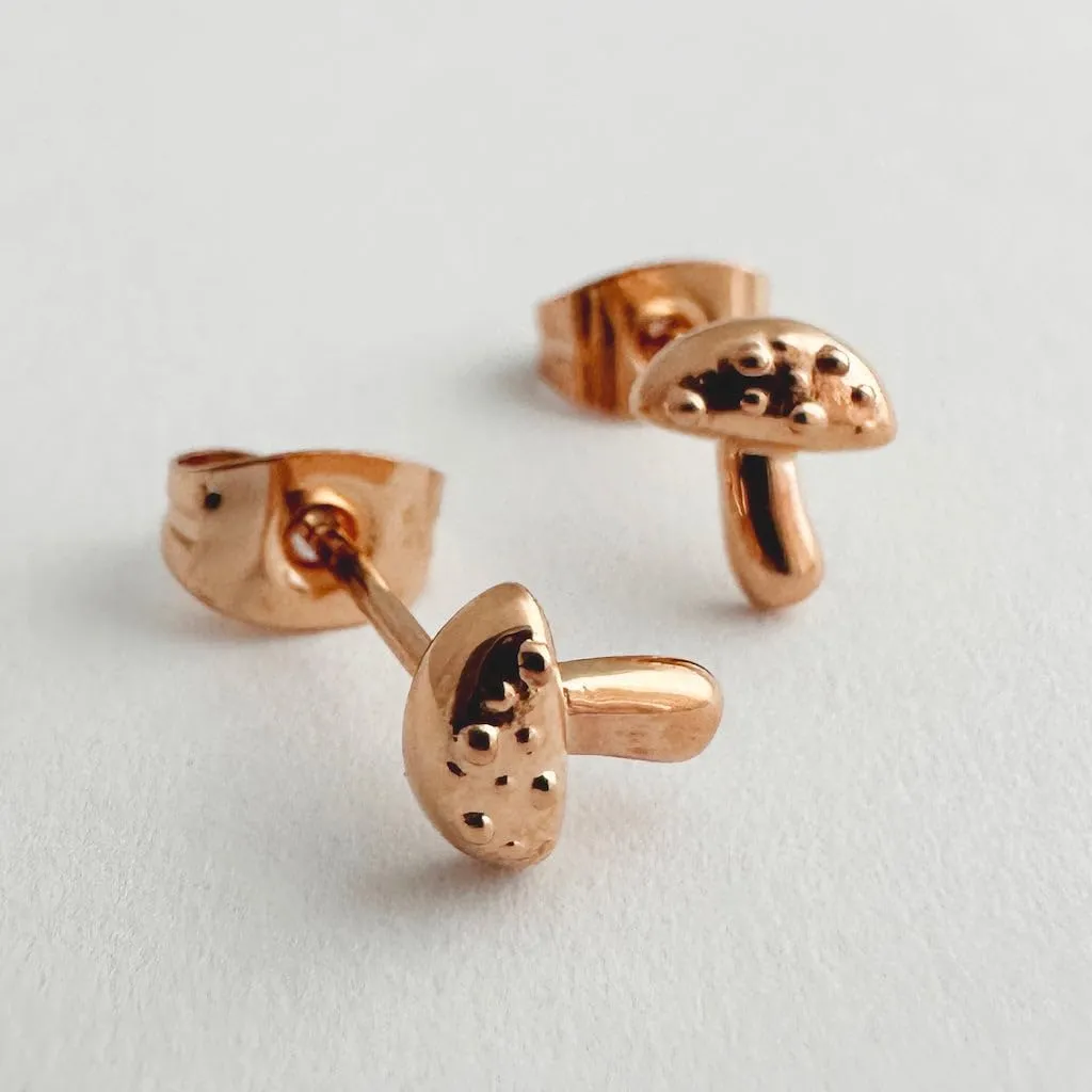 Mini Mushroom Stud Earrings in Gold, Rose Gold, or Silver by Honeycat