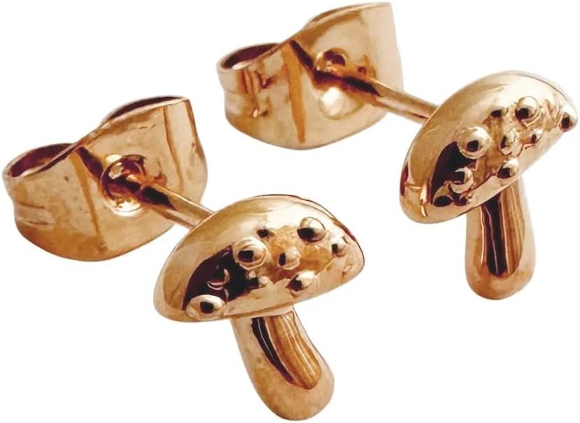Mini Mushroom Stud Earrings in Gold, Rose Gold, or Silver by Honeycat