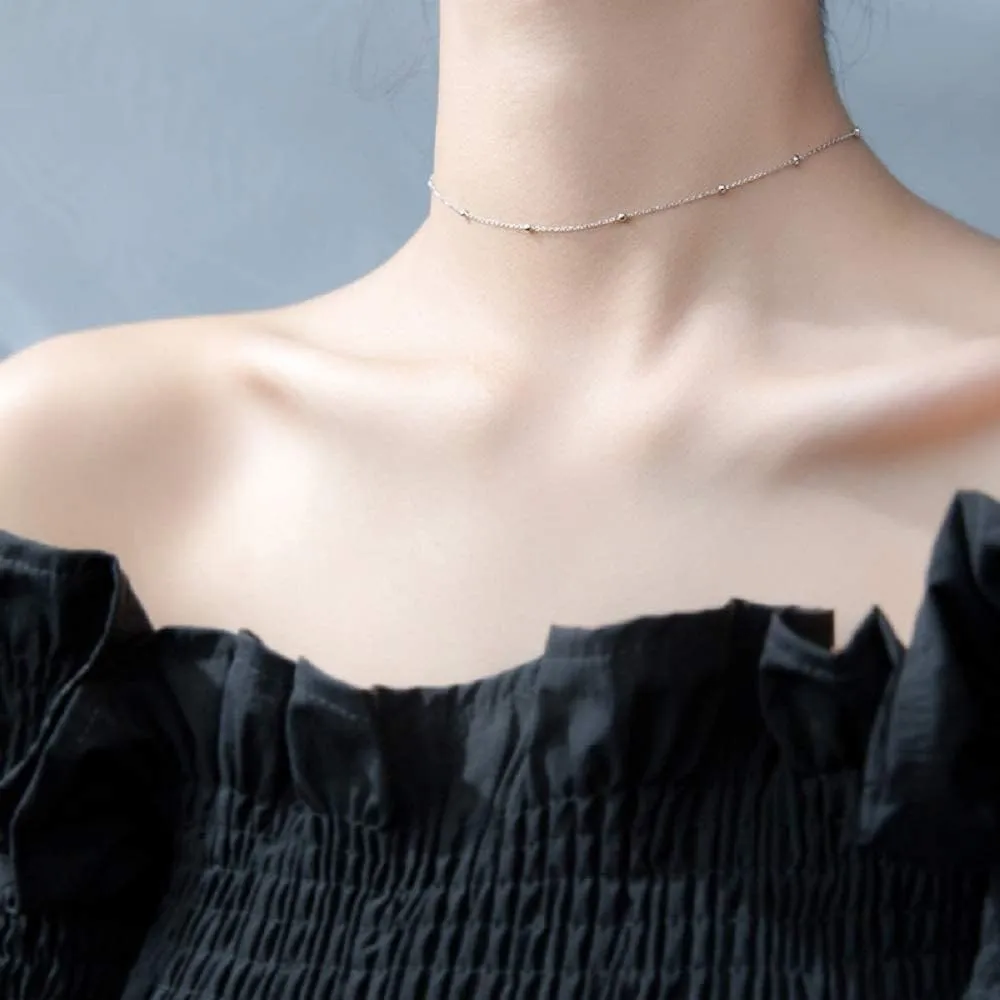 Minimalist Ball Choker Necklace for Women Rose Gold Satellite Beaded Chain Layering Simple Chokers Adjustable