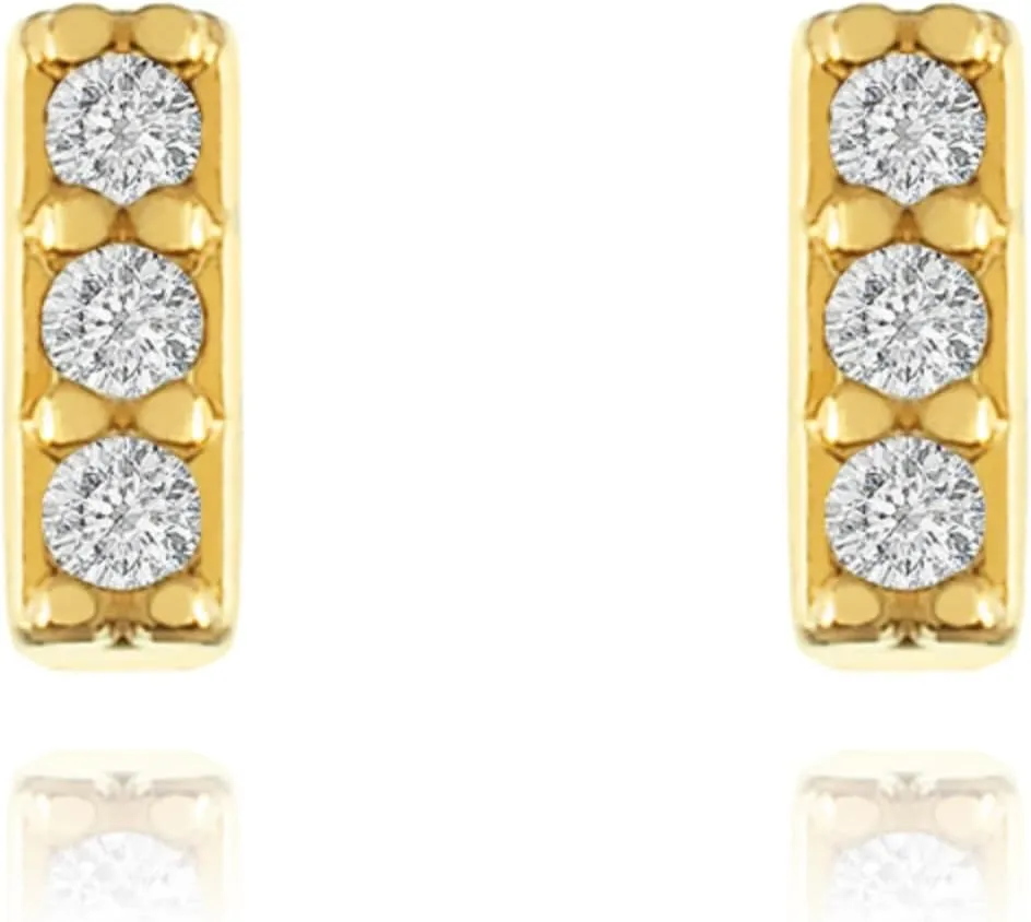 Minimalistic Bar Design Diamond (0.06ct) Stud, Solid Gold Rectangle Line Earrings, Dainty Geometric Shape, Mini Bar Stud Earrings for Women.