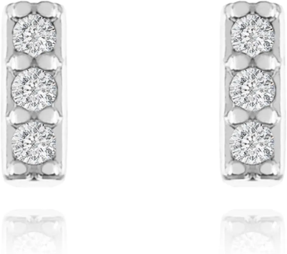 Minimalistic Bar Design Diamond (0.06ct) Stud, Solid Gold Rectangle Line Earrings, Dainty Geometric Shape, Mini Bar Stud Earrings for Women.