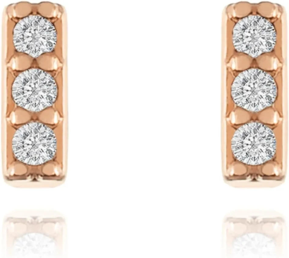 Minimalistic Bar Design Diamond (0.06ct) Stud, Solid Gold Rectangle Line Earrings, Dainty Geometric Shape, Mini Bar Stud Earrings for Women.
