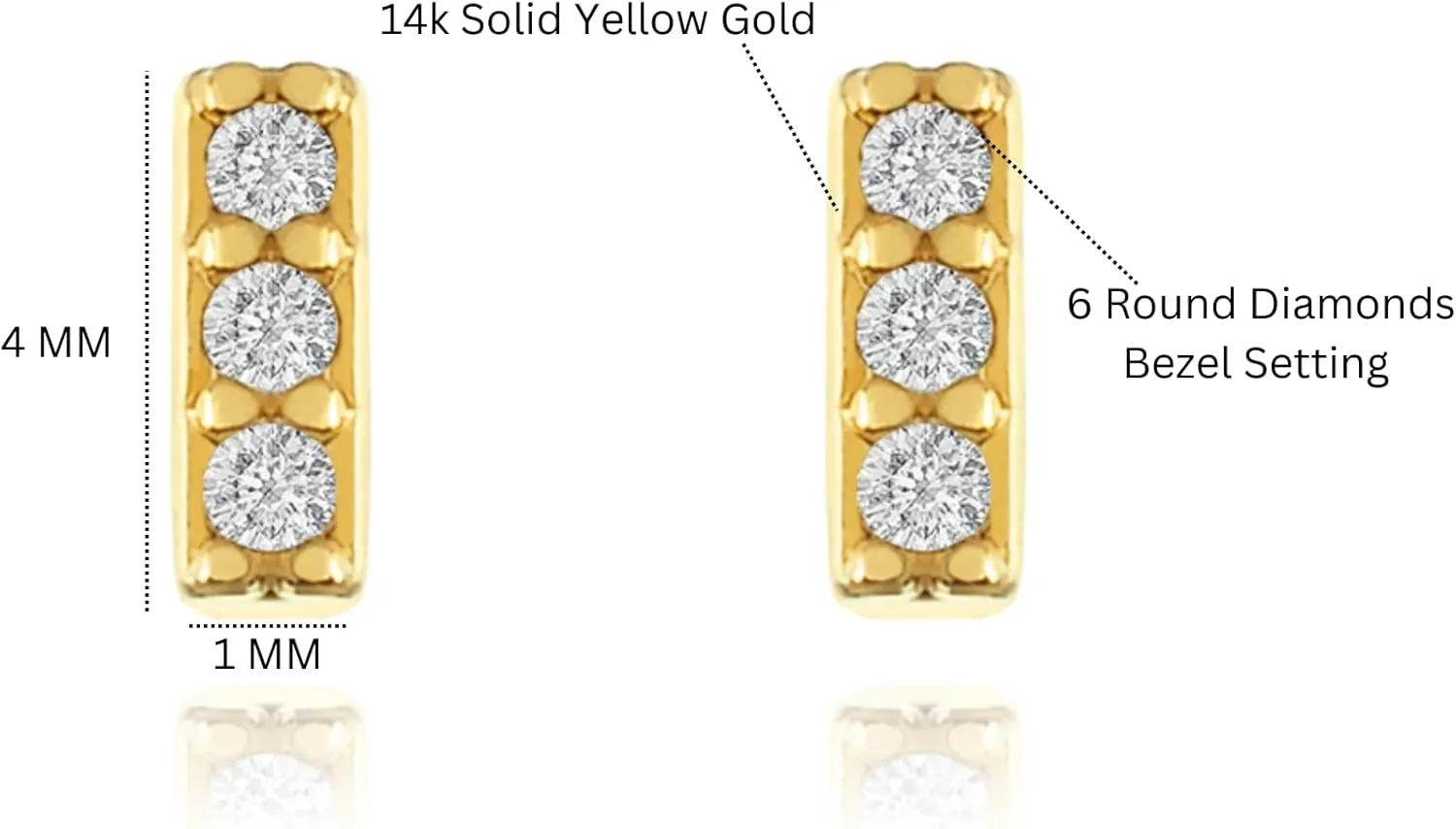 Minimalistic Bar Design Diamond (0.06ct) Stud, Solid Gold Rectangle Line Earrings, Dainty Geometric Shape, Mini Bar Stud Earrings for Women.