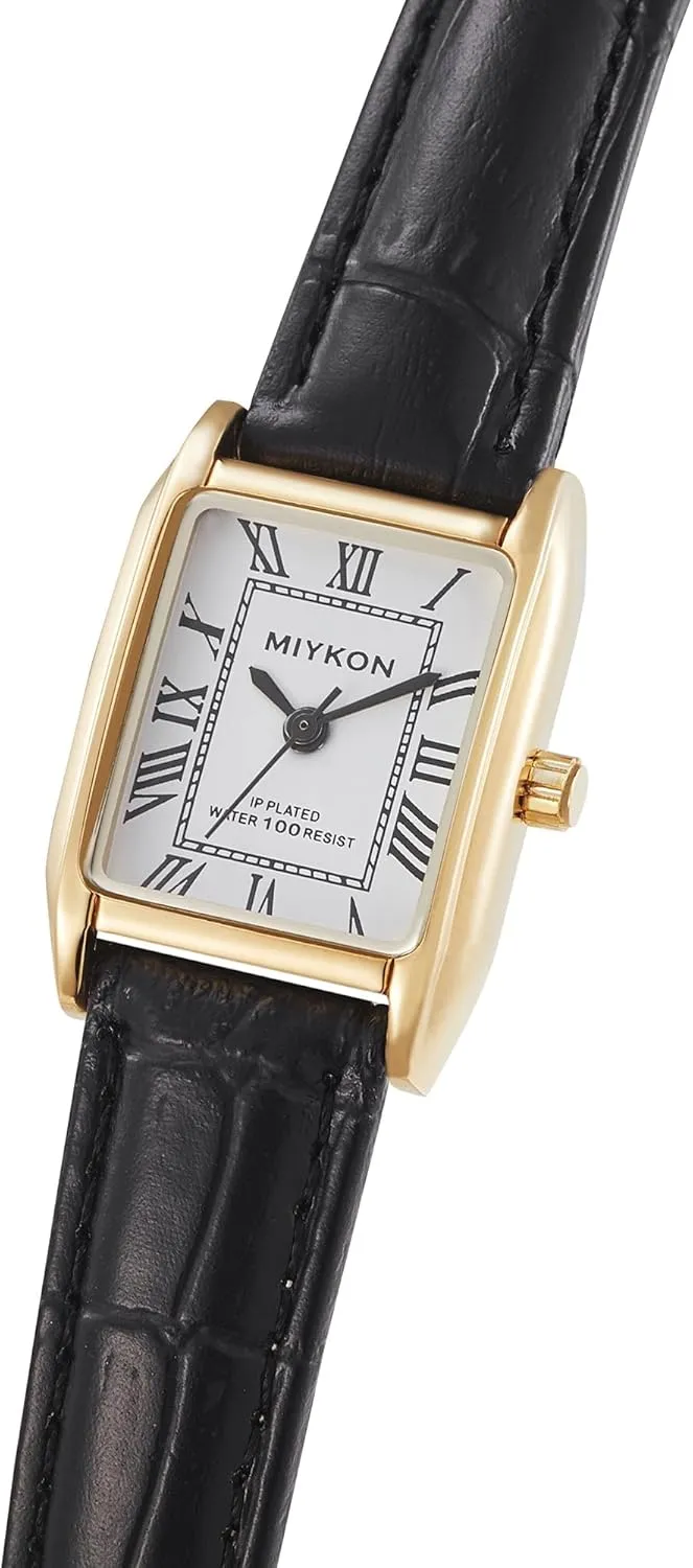 Miykon Vintage Watches for Women - Small Dainty Tank, Square Womens Watch with Genuine Leather Strap - Second Hand, Ion Polished, Scratch Resistant Glass, Japanese Quartz, Waterproof to 100ft