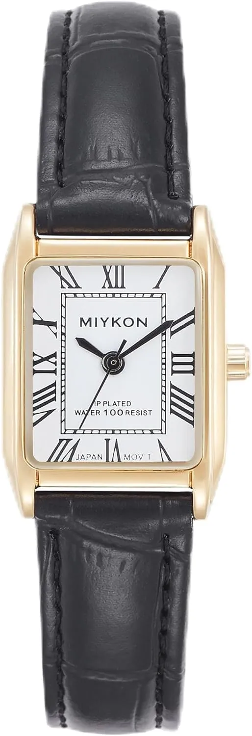 Miykon Vintage Watches for Women - Small Dainty Tank, Square Womens Watch with Genuine Leather Strap - Second Hand, Ion Polished, Scratch Resistant Glass, Japanese Quartz, Waterproof to 100ft
