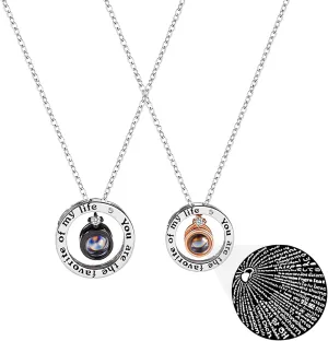 MJartoria Matching Necklaces for Couples-His and Her Engraved Ring Pendant Necklaces Anniversary Valentines Gifts for Boyfriends Girlfriends