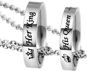 MJartoria Matching Necklaces for Couples-His and Her Engraved Ring Pendant Necklaces Anniversary Valentines Gifts for Boyfriends Girlfriends