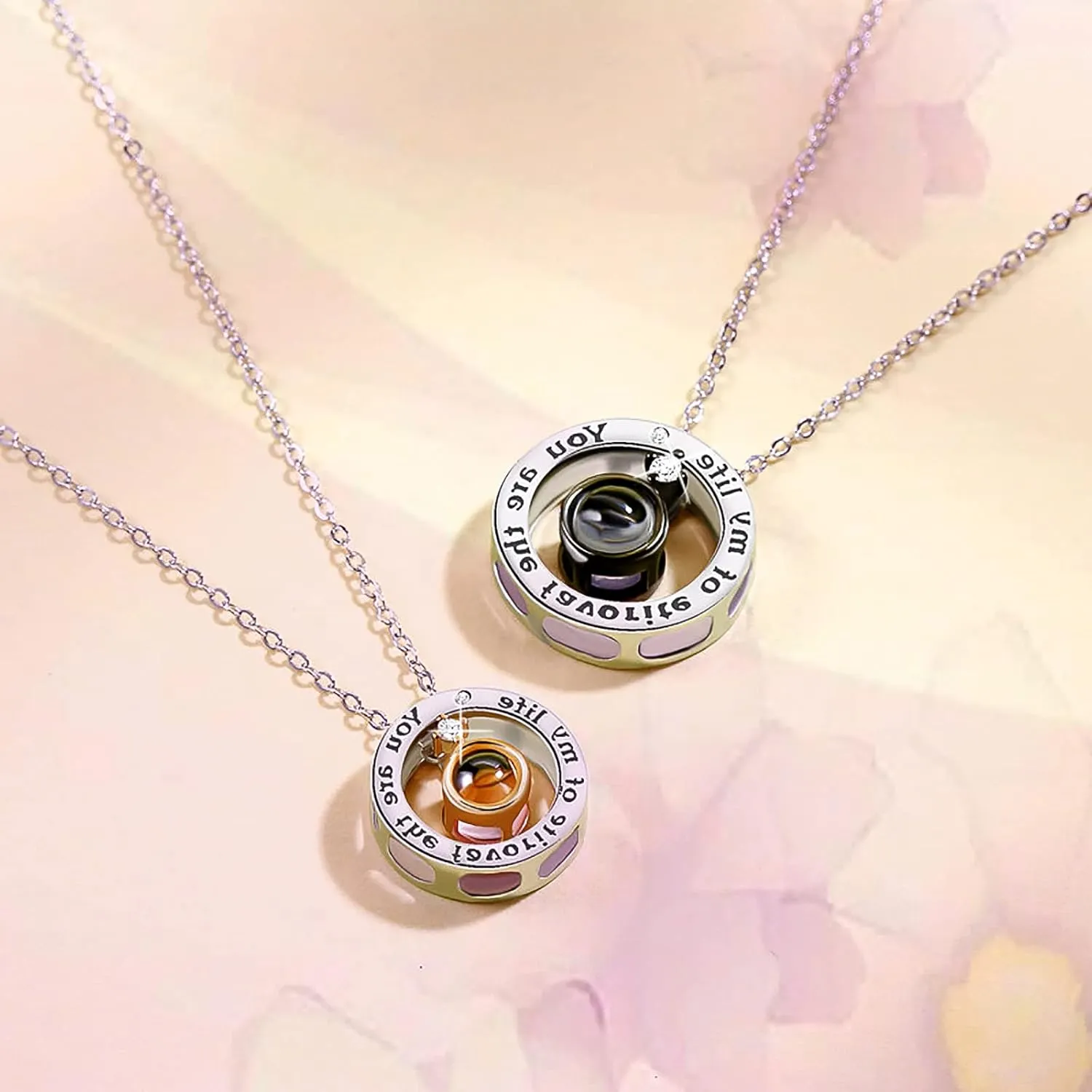 MJartoria Matching Necklaces for Couples-His and Her Engraved Ring Pendant Necklaces Anniversary Valentines Gifts for Boyfriends Girlfriends