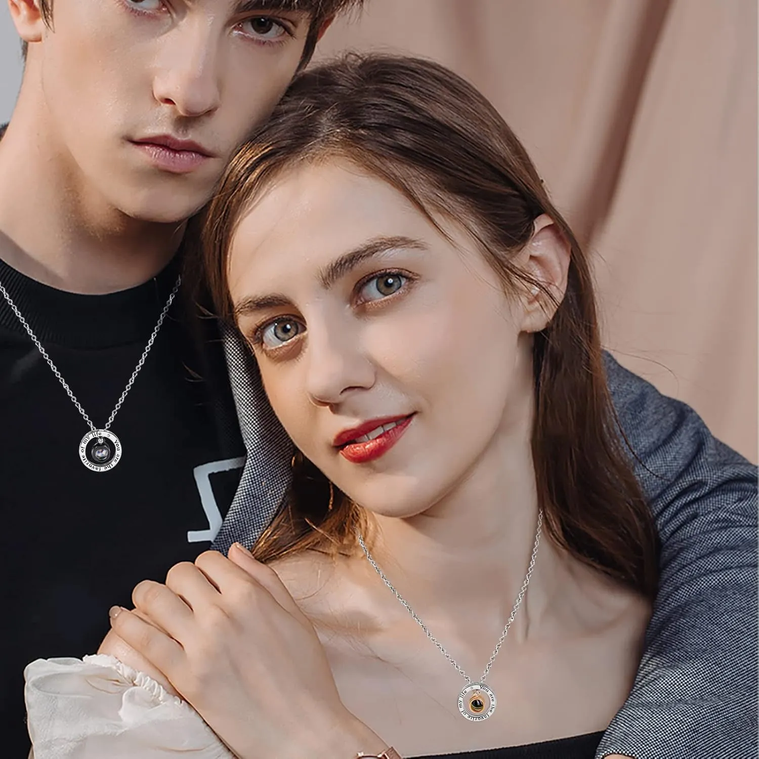 MJartoria Matching Necklaces for Couples-His and Her Engraved Ring Pendant Necklaces Anniversary Valentines Gifts for Boyfriends Girlfriends