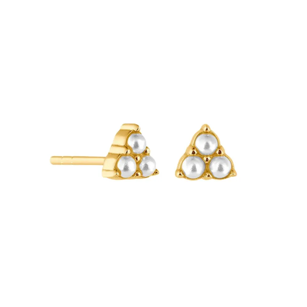 Modern Chic: 925 Sterling Silver Statement Earrings - Triangle Mini Pearl, Gold-Plated Studs for Women and Girls