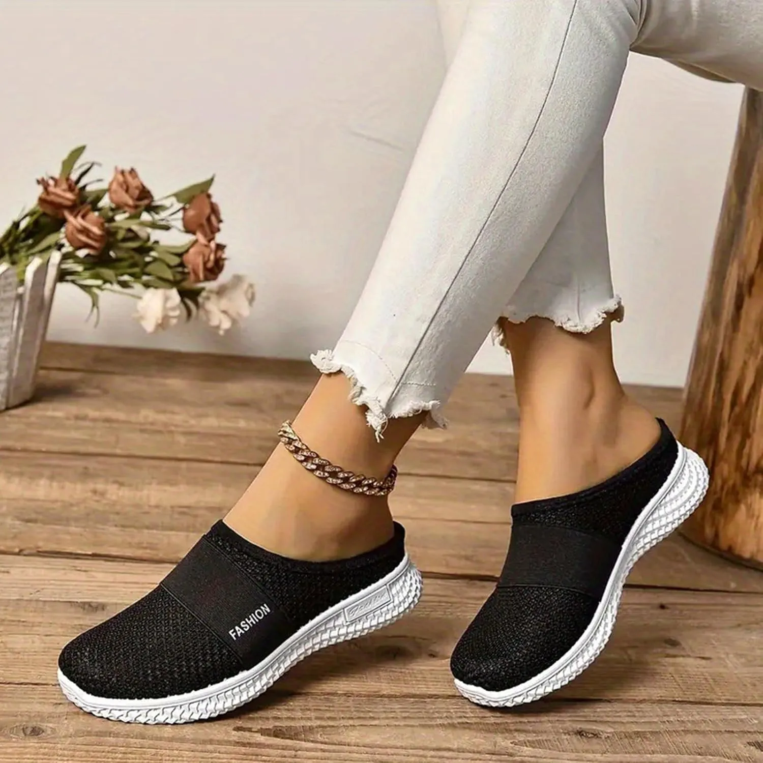 Mules for Women Orthopedic Air Cushion Platform Mesh Mules Clogs Open Back Slip On Shoes with Arch-Support Lightweight Summer Walking Sandals Beach Shoe