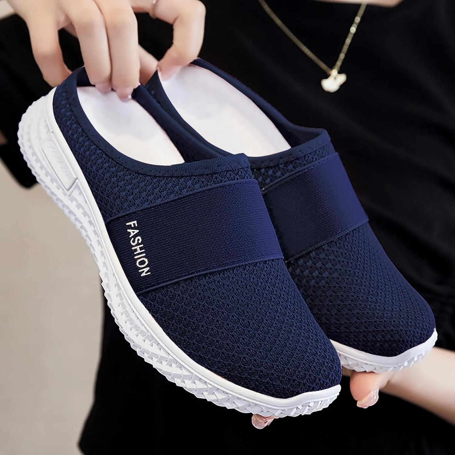 Mules for Women Orthopedic Air Cushion Platform Mesh Mules Clogs Open Back Slip On Shoes with Arch-Support Lightweight Summer Walking Sandals Beach Shoe