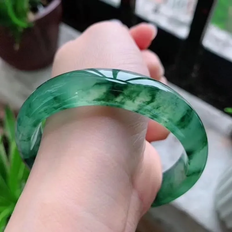 Natural Green Floating Jade Bangle
