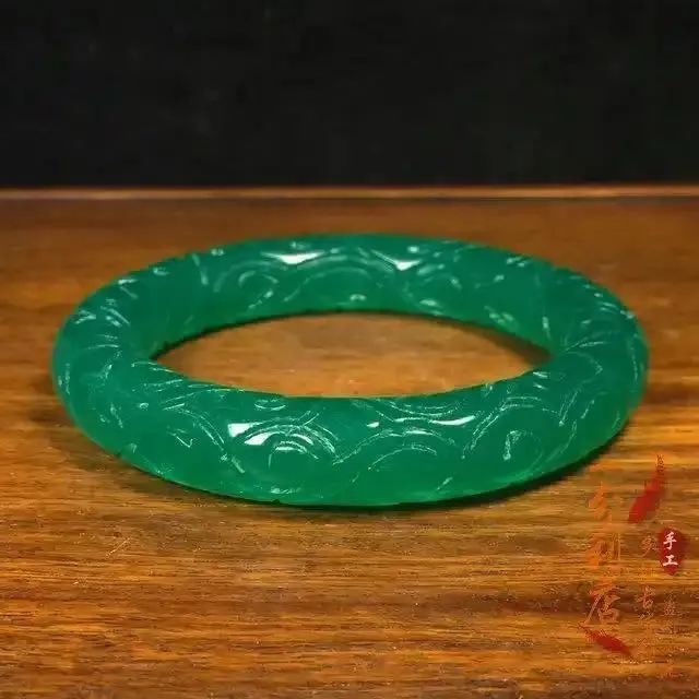 Natural Jade Green Handcarved Bangle- Jade Bangle from Myanmar For women