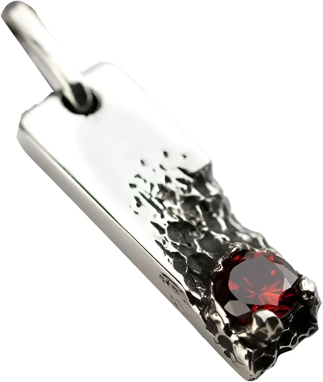 Natural Red Garnet Pendant Mini Mens Garnet Pendant 925 Sterling Silver Charm Hammered Mens Pendant Birthday Gift For Him Gemstone Mens Pendant