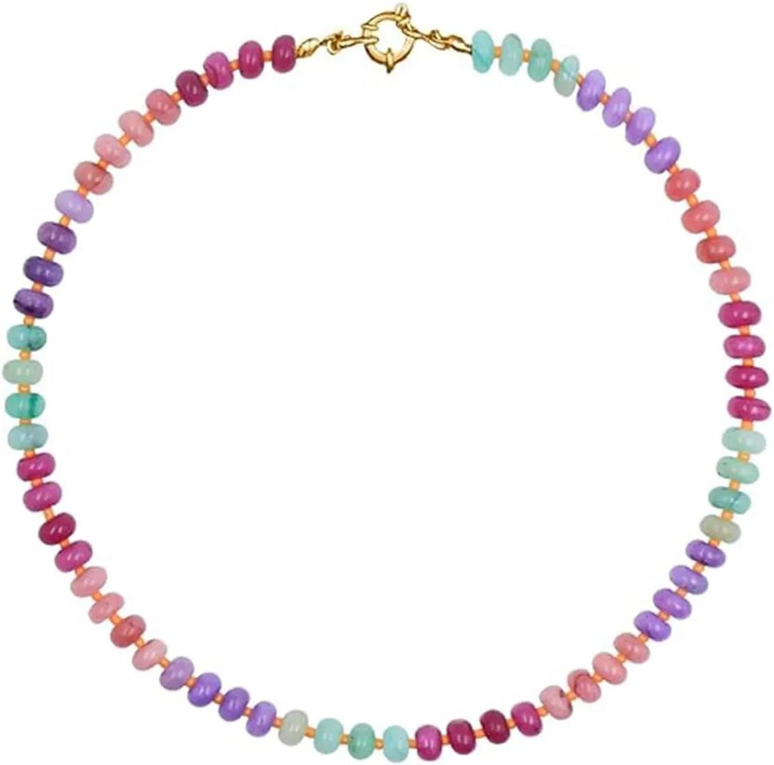 Natural Stone Beaded Necklace for Women Beaded Gemstone Necklace Colorful Beaded Necklace Boho Rainbow Stone Choker Necklace Summer Surfer Beach Jewelry