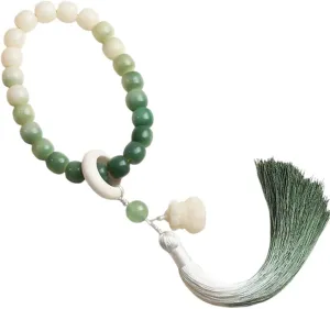 Natural Weathering Green Bodhi Bracelets With Money Bag Tassel Pendant Barrel Beads Buddhist Meditation Bracelets For Men Women DANS02954