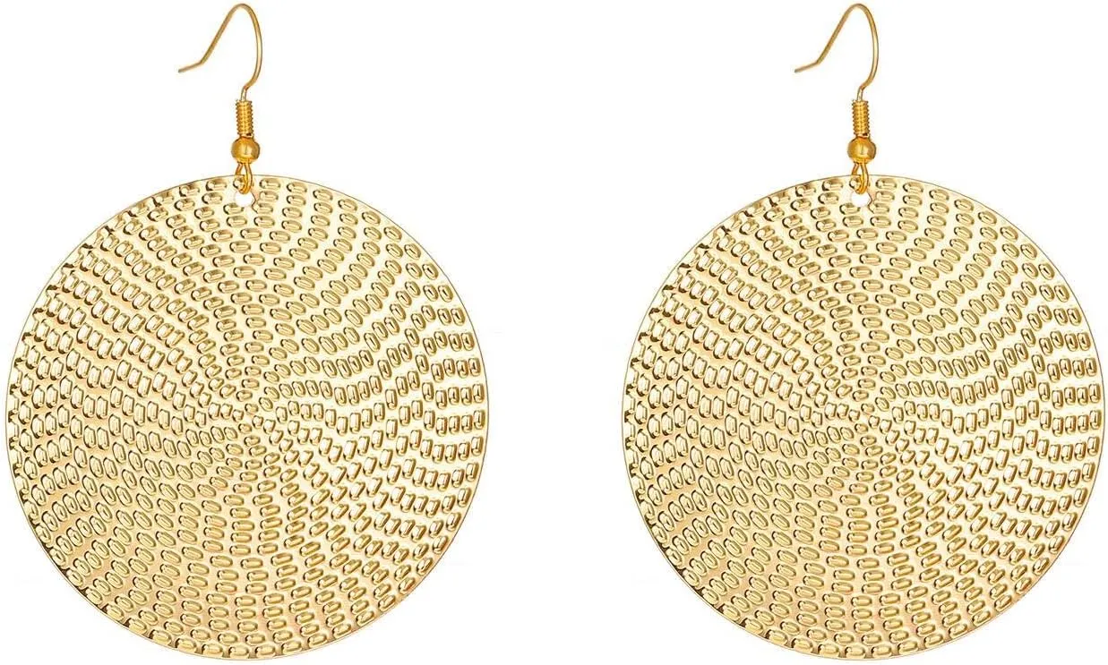 ONLYJUMP Lightweight Bohemia Geometric 14K Gold Round Disc Triple Long Earrings Big Dangling Bohemia Vintage Circular Statement Chandelier Earrings Minimalist Design Earrings Jewelry Gifts