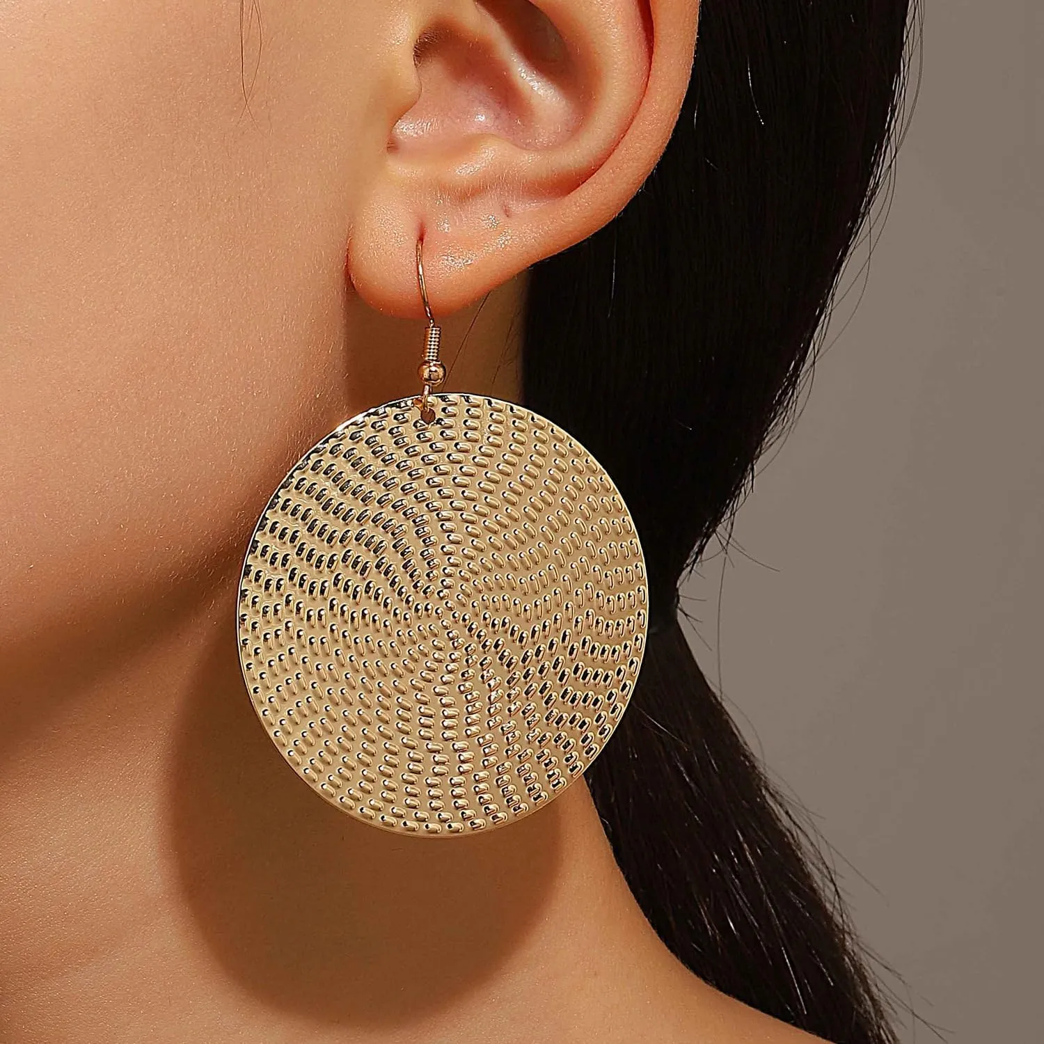 ONLYJUMP Lightweight Bohemia Geometric 14K Gold Round Disc Triple Long Earrings Big Dangling Bohemia Vintage Circular Statement Chandelier Earrings Minimalist Design Earrings Jewelry Gifts