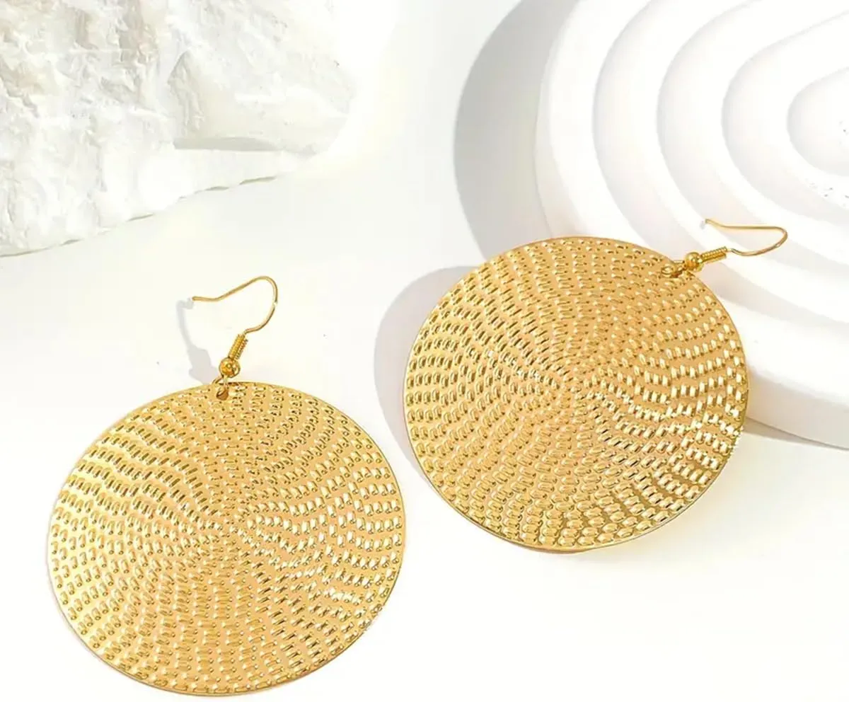 ONLYJUMP Lightweight Bohemia Geometric 14K Gold Round Disc Triple Long Earrings Big Dangling Bohemia Vintage Circular Statement Chandelier Earrings Minimalist Design Earrings Jewelry Gifts