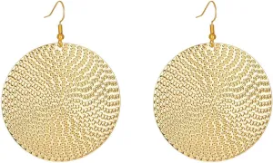 ONLYJUMP Lightweight Bohemia Geometric 14K Gold Round Disc Triple Long Earrings Big Dangling Bohemia Vintage Circular Statement Chandelier Earrings Minimalist Design Earrings Jewelry Gifts
