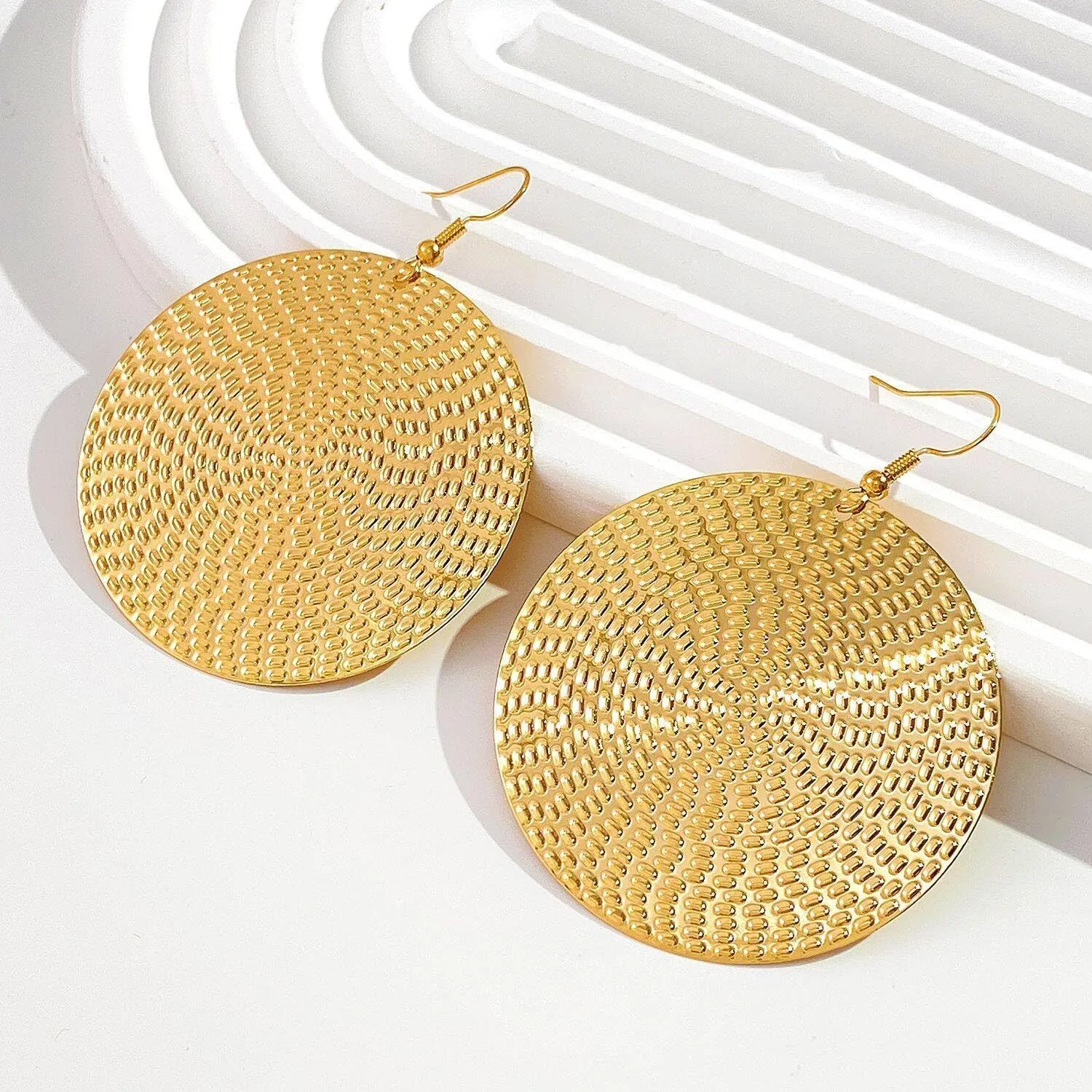 ONLYJUMP Lightweight Bohemia Geometric 14K Gold Round Disc Triple Long Earrings Big Dangling Bohemia Vintage Circular Statement Chandelier Earrings Minimalist Design Earrings Jewelry Gifts