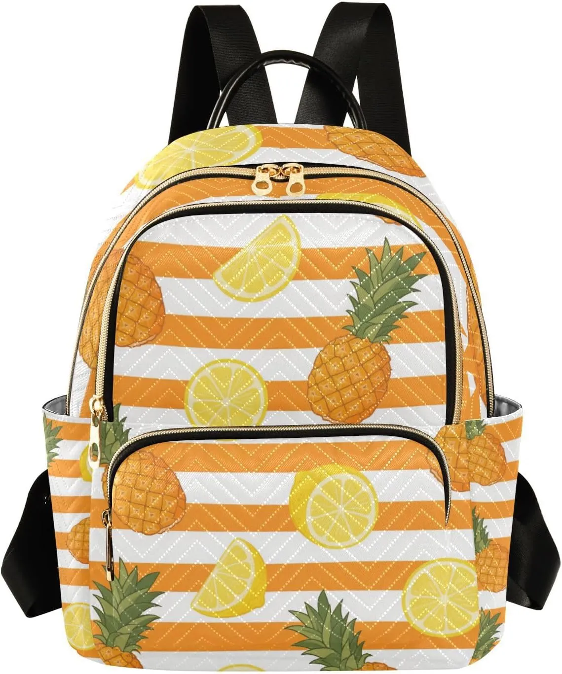 Orange White Stripe Summer Fruit 14 Inch Large Capacity backpack anti theft backpack diaper bag for business